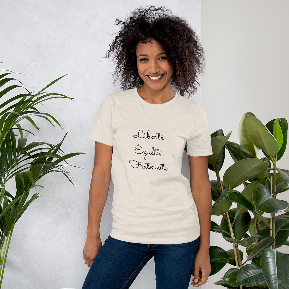 レディース半袖Tシャツ　Liberté, Éalité, Fraternité