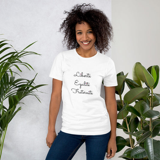 レディース半袖Tシャツ　Liberté, Éalité, Fraternité